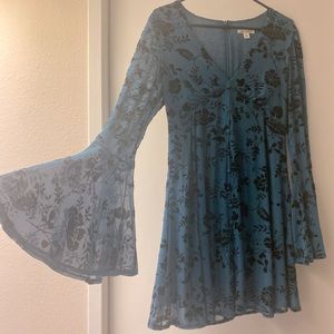 Beautiful blue floral flare sleeved dress